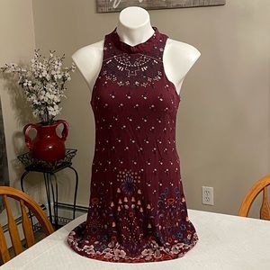 Miami Maroon Colored Halter Top Dress with a Floral Print - Size Small